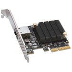 Load image into Gallery viewer, Sonnet Presto Solo10G PCIe Card with full-height bracket installed, showing the RJ45 ethernet port and heat sink. The low-profile bracket is shown alongside.