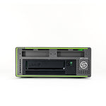 Load image into Gallery viewer, Front view of the black SymplyDIT Thunderbolt 3 Desktop LTO system, showing the LTO tape slot and the removable 2.5-inch SSD media dock.