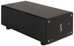 Load image into Gallery viewer, Sonnet Twin 10G Thunderbolt 3 Dual-Port 10GbE Adapter showing its two RJ45 Ethernet ports and two Thunderbolt 3 ports on the back panel.