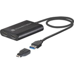 Load image into Gallery viewer, Sonnet DisplayLink Dual HDMI Adapter showing the main unit, attached USB-C cable, and two HDMI output ports.