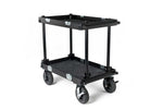 Load image into Gallery viewer, A fully assembled adicam STANDARD professional camera cart with two shelves, ready for film production equipment.