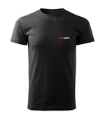 Load image into Gallery viewer, Front view of the black adicam T-Shirt with white graphic logo on the left chest.