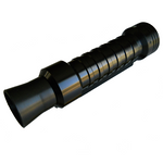 Load image into Gallery viewer, Front view of the Colorimetry Research CR-250-RH spectroradiometer, showing its black machined aluminum body and attached rubber light hood.