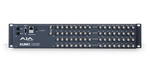 Load image into Gallery viewer, Front and rear view of the AJA KUMO 3232 Compact 32x32 3G-SDI Router, showing its 2RU chassis, BNC connectors, and dual power supplies.