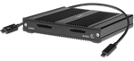 Load image into Gallery viewer, Sonnet SF3 Series dual-slot CFexpress and XQD card reader with Thunderbolt 3 cable, shown from a front-three-quarters angle.