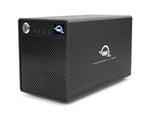 Load image into Gallery viewer, Front view of the OWC ThunderBay 4 Mini, a compact silver 4-bay Thunderbolt 3 storage enclosure, shown empty.