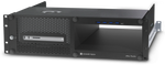 Load image into Gallery viewer, Sonnet xMac Studio 3U Rackmount Enclosure shown with a Mac Studio installed, highlighting the front panel USB ports and power button.