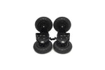 Load image into Gallery viewer, Complete adicam 8-inch pneumatic wheel kit, showing two swivel wheels with red brakes and two fixed wheels, ready for a professional production cart.
