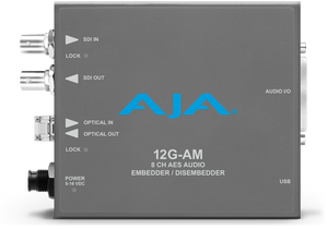 AJA Mini-Converters Optical Fiber Single-Mode 12G-SDI 8-Channel AES Audio Embedder/Disembedder