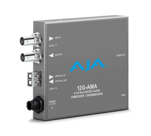 AJA Mini-Converters Optical Fiber Single-Mode 12G-SDI 4-Channel Balanced Audio Embedder/Disembedder