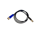 Load image into Gallery viewer, A short black cable with a blue textured connector on one end and a gold-toned metal connector on the other, photographed on a plain light background.
