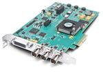 Load image into Gallery viewer, AJA KONA LHe Plus PCIe capture and playback card, showing the card's components and rear bracket with BNC connectors.

