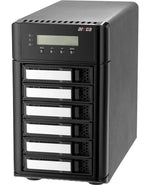 Load image into Gallery viewer, Front view of the Areca ARC-8050T5U-6, a 6-bay desktop RAID enclosure with Thunderbolt 5 connectivity, showing the drive bays.

