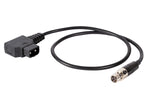 Load image into Gallery viewer, A short, 17-inch black TVLogic D-TAP-S power cable with a D-Tap connector on one end.
