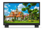 Load image into Gallery viewer, Front view of the TVLogic LVM-328W 32-inch multi-format LCD monitor, with a separate view of its rear input and output panel.
