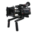 Load image into Gallery viewer, A pair of Blackmagic Design URSA Cine Grips, showing the adjustable extension arms, rotatable handles, and rosette mounting points.
