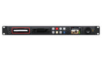 Load image into Gallery viewer, Front view of the Blackmagic Design HyperDeck Studio HD Pro, a full rack width video recorder with a 2.2-inch LCD screen, transport controls, and a large search dial.
