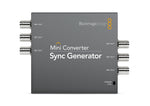 Load image into Gallery viewer, The Blackmagic Design Mini Converter Sync Generator, a small metal box with BNC video connectors and a power input.
