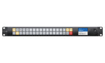 Load image into Gallery viewer, Front view of the Blackmagic Design Videohub Master Control Pro, showing its LCD screen, spin knob, and an array of source and destination buttons.
