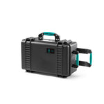 Load image into Gallery viewer, HPRC 2550W wheeled resin hard case in black with blue latches, shown closed.
