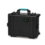 Load image into Gallery viewer, HPRC 2600W wheeled hard-shell resin case in black with blue latches, shown closed.
