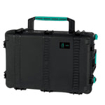 Load image into Gallery viewer, HPRC 2760W wheeled resin case in black with blue latches, shown closed.
