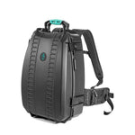 Load image into Gallery viewer, HPRC 3600 resin backpack case in black with blue handle and latches, shown closed.
