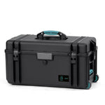 Load image into Gallery viewer, HPRC 4300W wheeled resin transport case, shown in black with blue latches.
