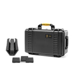 Load image into Gallery viewer, HPRC 2550W hard case, open to show the custom foam interior with cutouts for DJI Inspire 3 batteries and charging hub.
