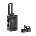 Load image into Gallery viewer, HPRC 2550W hard case with wheels, open to show custom foam insert for a Sony ILME-FX6 camera system and accessories.
