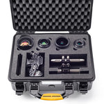 Load image into Gallery viewer, HPRC 2460 hard case in yellow, open to show the custom pre-cut foam interior designed for a Panasonic GH5 camera system.
