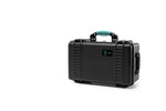 Load image into Gallery viewer, HPRC 2550W wheeled resin hard case in black with blue handle and latches, shown closed.
