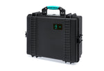 Load image into Gallery viewer, HPRC 2600 Resin Case in black with blue handle and latches, shown closed.
