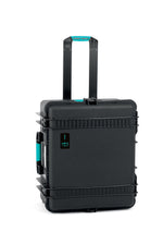 Load image into Gallery viewer, HPRC 2730W wheeled hard resin case in black with blue latches, shown closed.
