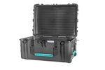 Load image into Gallery viewer, HPRC 2780W wheeled resin case in black with blue latches, shown closed.
