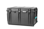 Load image into Gallery viewer, HPRC 2800W Wheeled Resin Case in black with blue latches, shown closed. A large, durable hard case for equipment transport.
