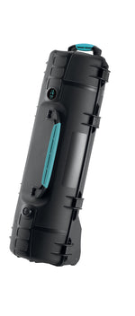 Load image into Gallery viewer, HPRC 6300W wheeled resin transport case in black with blue latches.
