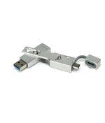 Load image into Gallery viewer, OWC Envoy Pro mini 1.0TB portable SSD, a small aluminum stick drive with a cap, showing its integrated USB-C and USB-A connectors.
