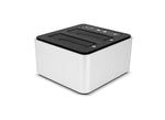 Load image into Gallery viewer, OWC Drive Dock with USB-C, a silver and black dual-bay enclosure with two top-loading slots for bare hard drives or SSDs.
