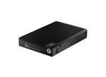 Load image into Gallery viewer, Front view of the OWC U.2 NVMe Shuttle, a black aluminum 3.5-inch U.2 drive that houses four internal M.2 SSDs.
