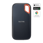 Load image into Gallery viewer, The Sandisk Extreme Portable SSD v2, a compact black solid-state drive with an orange carabiner loop.

