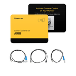 Load image into Gallery viewer, SmallHD Camera Control Kit for ARRI, showing a software license card and several control cables including an Ethernet adapter.
