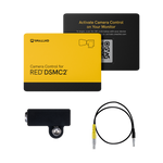 Load image into Gallery viewer, SmallHD Camera Control Kit for RED DSMC2, showing the software license card, a RED CTRL 4-pin to SmallHD 5-pin USB cable, and a USB adapter.
