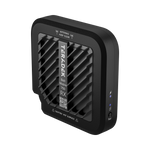 Load image into Gallery viewer, Teradek Bolt Mobile RX, a compact wireless video receiver, shown with its included USB-C cables and mounting plate.
