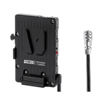 Load image into Gallery viewer, Wooden Camera Pro V-Mount battery plate for Blackmagic Pocket Cinema Camera 4K, 6K, 6K G2, and 6K Pro, showing the plate and attached power cable.
