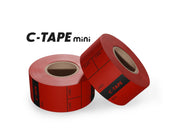 Roll of C-Tape Mini pre-printed camera tape showing the individual labels for professional media management.
